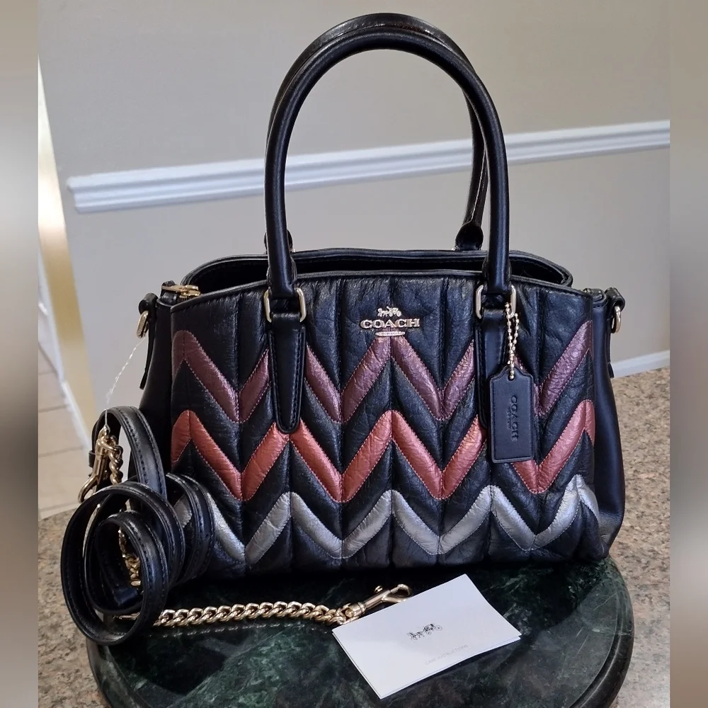 NWT Coach leather Sage  Carry-all quilted metallic chevron